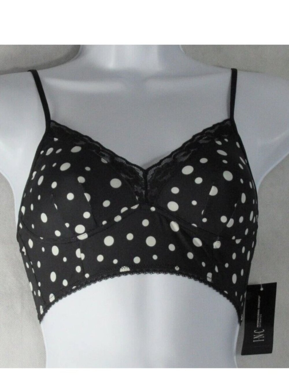 INC International Concepts Women's Lace-Trim Bralette, Black With White Dots